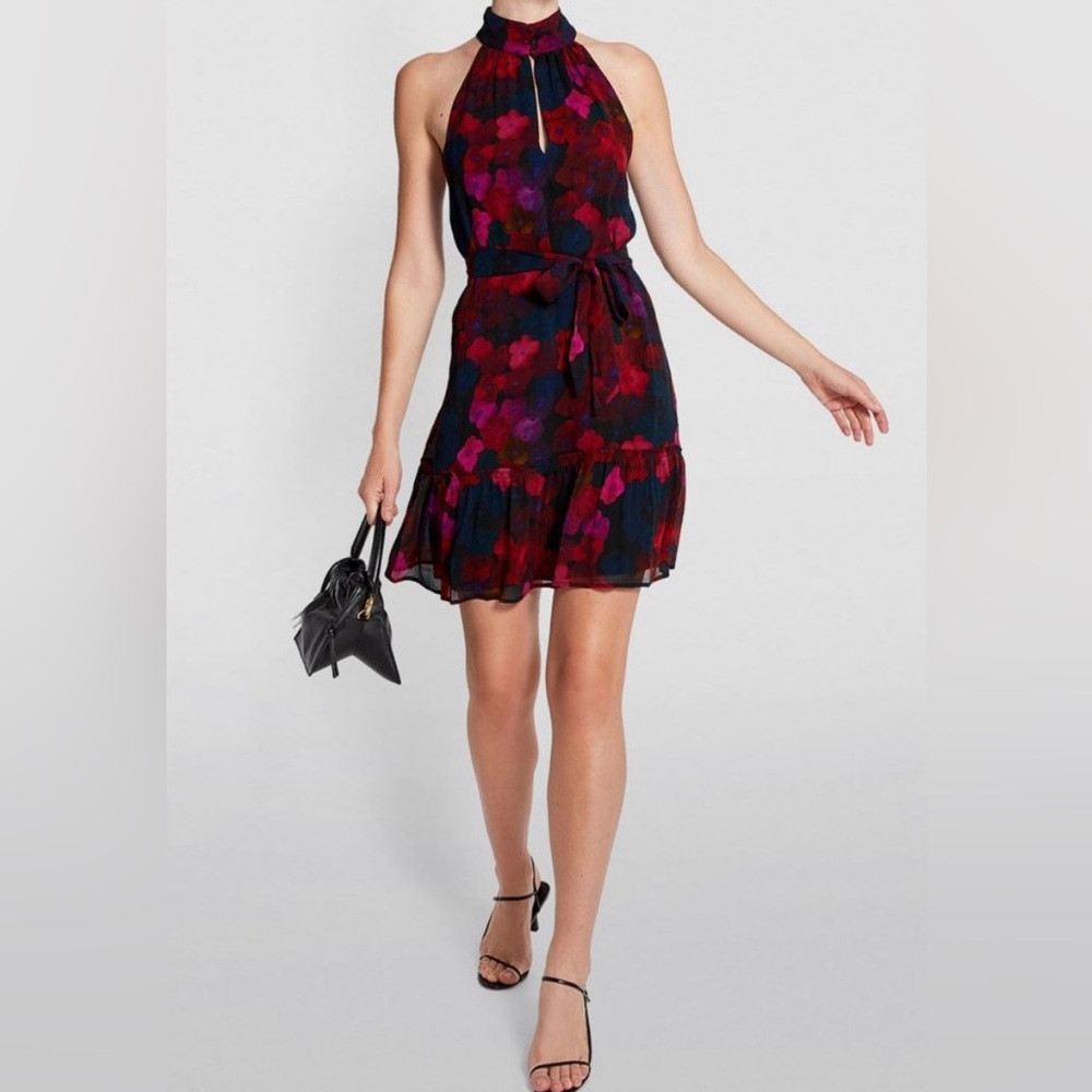 NWT Paige Sleeveless Cayman Floral Silk Halter Neck A-line Swing Mini Dress TB5 - Picture 15 of 15